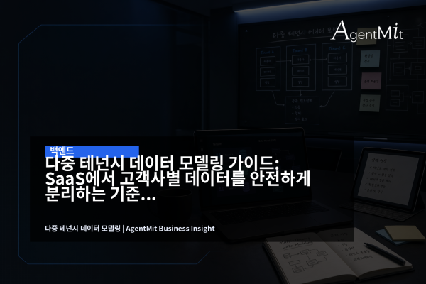 SaaS 다중 테넌시 데이터 모델링을 설계하는 개발자와 PM의 작업 화면